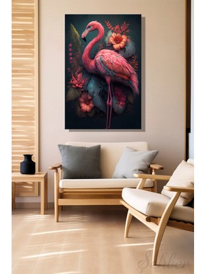 Şehber Modern Duvar Tablosu Dikey Kanvas Tekli Salon Mutfak Yatak Odası Ofis Dijital Tasarım Flamingo