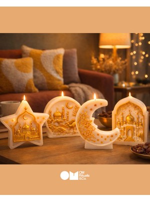 OM Rituals Ramazan Temalı Dekoratif Mum Seti | Ay Yıldız Cami Figürlü | El Yapımı Soya Wax Mum