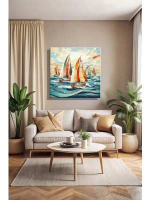 Şehber Kare Yağlı Boya Efekt Yelkenliler Kanvas Tablo Dekoratif Duvar Dekoru Salon Mutfak Yatak Odası Ofis