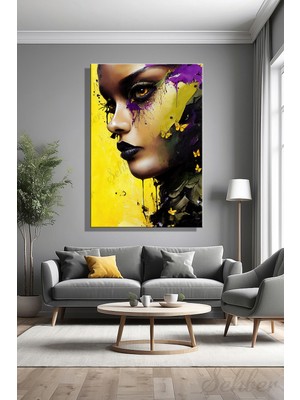 Şehber Dikey Kanvas Duvar Tablosu Tekli Salon Mutfak Yatak Odası Ofis Dijital Sanat Kadın Portre