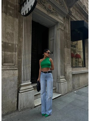 Herton Kadın Yüksek Bel Wide Leg Jean - %100 Pamuk Bol Paça Jean Pantolon