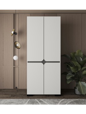 VM VERTEX MOBİLYA Floransa Yıldız Gri 4 Kapılı Full Raf Gardrop