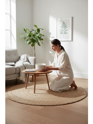 Akayev Nature Jüt Hasır Yuvarlak Natural Halı 90 cm