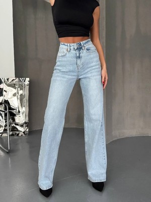 Herton Kadın Yüksek Bel Bol Paça Jean Pantolon – Az Esnek Pamuklu Kot