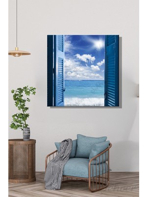 Şehber Modern Dekoratif Tekli Kanvas Duvar Tablosu Kare Salon Mutfak Yatak Odası Ofis Deniz Manzara