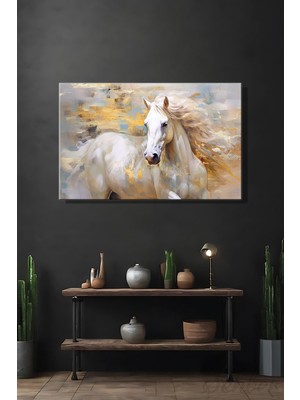 Şehber Modern Duvar Tablosu Yatay Kanvas Tekli Salon Mutfak Yatak Odası Ofis Beyaz At