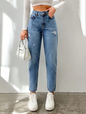 Herton Kadın Yüksel Bel Mom Jean  Pantolon %100 Cotton Esneme Yok