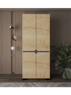 VM VERTEX MOBİLYA Floransa Yıldız Safir Meşe 4 Kapılı Full Raflı Gardrop