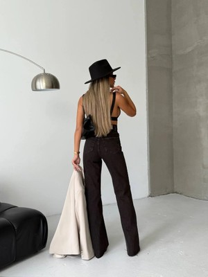 Herton Yüksek Bel Jean Pantolon – %100 Pamuk, Geniş Paça (Flare/wide Leg), Retro 90’lar Stil Kadın Denim