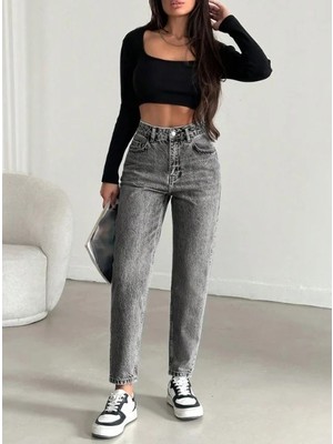 Herton Kadın Yüksel Bel Mom Jean  Pantolon %100 Cotton Esneme Yok