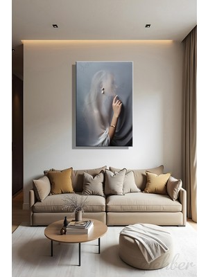 Şehber Yatay Kanvas Tablo Dekoratif Tekli Duvar Dekoru Salon Mutfak Yatak Odası Ofis Tül Arkasın Kadın