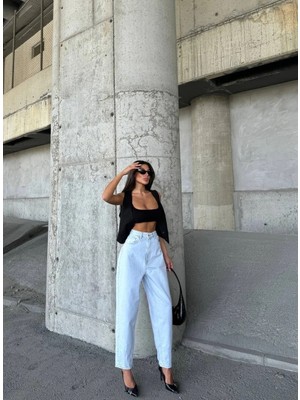 Herton Kadın Açık Mavi %100 Pamuk Yüksek Bel Slouchy Jean Pantolon