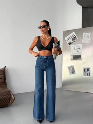 Herton Kadın Yüksek Bel Wide Leg Jean Pantolon – Bol Paça Modern Kesim Denim
