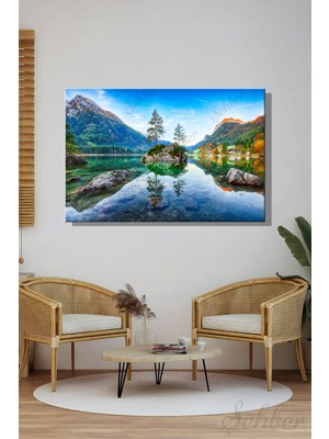 Şehber Modern Duvar Tablosu Yatay Kanvas Tekli Salon Mutfak Yatak Odası Ofis Hintersee Gölü Almanya