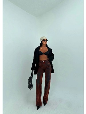 Herton Kadın Yüksek Bel Bol Paça Jean Pantolon – Az Esnek Pamuklu Kot