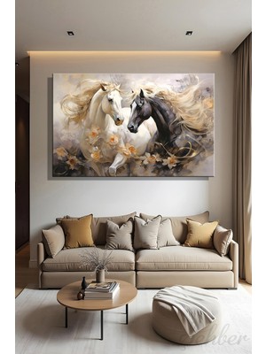 Şehber Modern At Temalı Duvar Tablosu Yatay Kanvas Tekli Salon Mutfak Yatak Odası Ofis