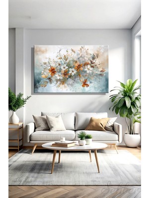 Şehber Yatay Kanvas Duvar Tablosu Tekli Salon Mutfak Yatak Odası Ofis Sulu Boya Efekt Vintage Çiçekler