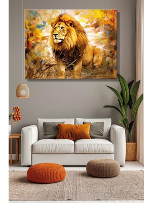 Şehber Kanvas Duvar Tablosu Tekli Dekoratif Yatay Yağlı Boya Efekt Aslan Salon Mutfak Yatak Odası Ofis