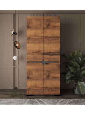 VM VERTEX MOBİLYA Floransa Yıldız Ceviz 4 Kapılı Full Raf Gardrop