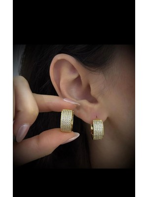 First Jewelry Zirkon Taşlı Kalp Detay Şık Model Halka Küpe