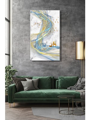 Şehber Modern Duvar Tablosu Dikey Kanvas Tekli Salon Mutfak Yatak Odası Ofis Soyut Geyik ve Kuş