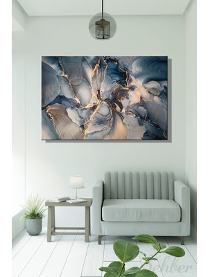 Şehber Modern Duvar Tablosu Yatay Kanvas Tekli Salon Mutfak Yatak Odası Ofis Gold Efekt Mermer Deseni