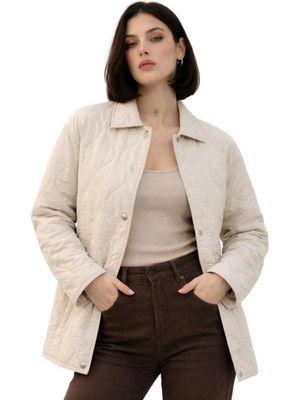 Freemen Kadın Desenli Çıtçıtlı Çift Cepli Oversize Kapitone Ceket