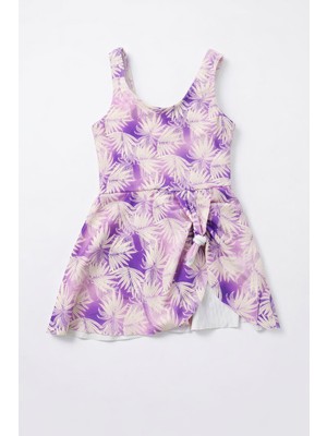 Beniizle Yaprak Desenli Etekli Kız Çocuk Mayo