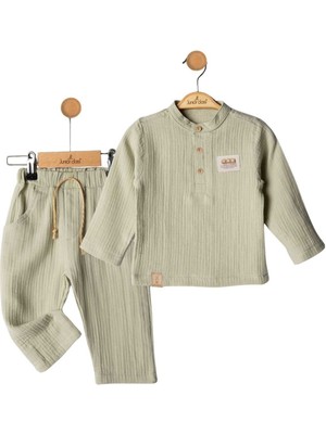 by BebekOdam Erkek Bebek Mint Yeşili Hakim Yaka Düğmeli Müslin 2'li Takım - 1016701