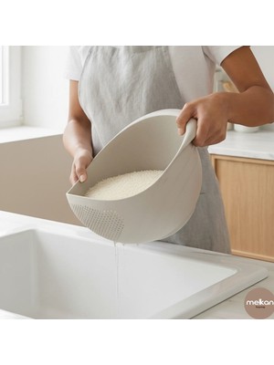 Melkan Home 3 Litre Pirinç Süzgeci – Çok Amaçlı Sebze, Meyve ve Makarna Yıkama Süzgeci Krem