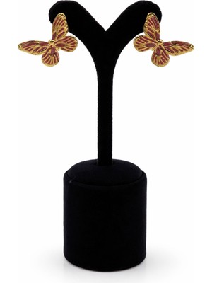 Pangu Kelebek Figürlü Mine Detaylı Altın Renk Lak Kaplama Küpe