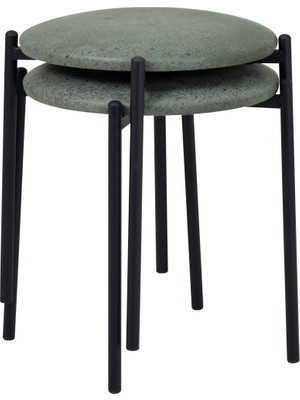 Vilinze Nil Siyah Metal Ayak Istiflenebilir Mutfak-Balkon Taburesi