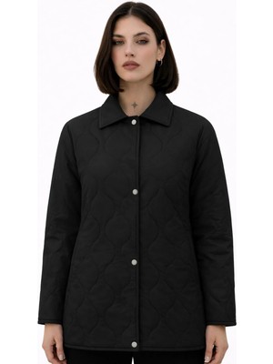 Freemen Kadın Desenli Çıtçıtlı Çift Cepli Oversize Kapitone Ceket