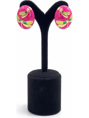 Pangu Yusufçuk Figürlü Mine Detaylı Altın Renk Lak Kaplama Oval Küpe