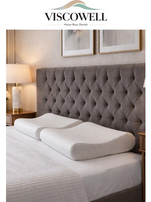 Viscowell Ortopedik 2 Adet Visco Boyun Yastığı Boyun Düzleşmesine Destekli Lüks Yastık