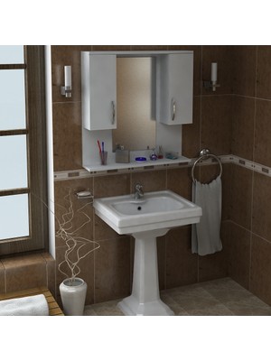 Dekorister Tiger Aynalı Banyo Etajer Beyaz