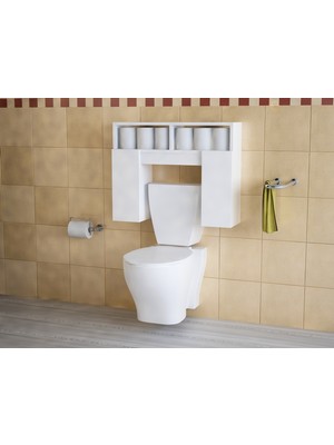 Dekorister Geronimo Beyaz Klozet Üstü Dolap - Kapaklı Raflı Çok Amaçlı Banyo Düzenleyici