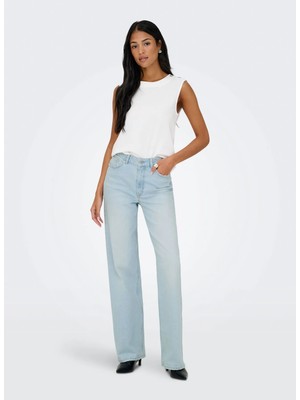 Only Yüksek Bel Geniş Paça Rahat Açık Mavi Kadın Denim Pantolon Onljuıcy Hw Wıde Leg DOT114 Dnm Noo