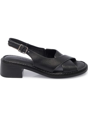 Tergan Siyah Hakiki Deri Kadın Sandalet - K25Y1SN67980-A23
