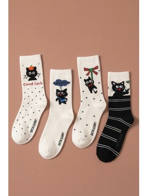 Katia & Bony 4'lü Paket Kedi Desenli Kız Çocuk Soket Çorap