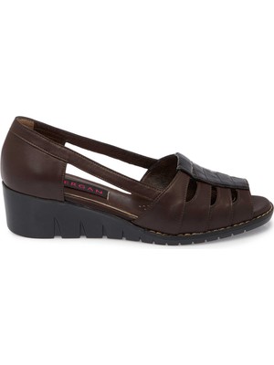 Tergan Kahverengi Hakiki Deri Kadın Dolgu Topuklu Ayakkabı - K25Y1AY67906-A24