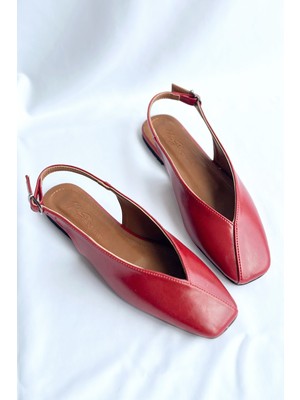 Nil Shoes Miya Kırmızı Cilt Babet
