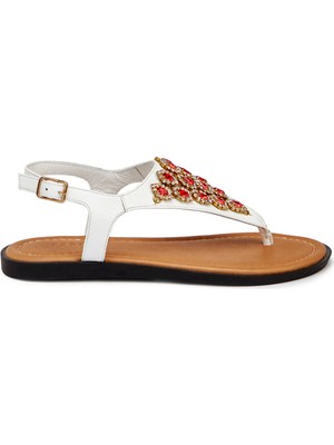 Tergan Beyaz Hakiki Deri Kadın Sandalet - K25Y1SN68218-U8S