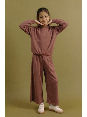 Perendi Kız Çocuk Taş Detaylı Geniş Paça Mevsimlik Alt-Üst Takım