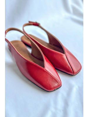 Nil Shoes Miya Kırmızı Cilt Babet
