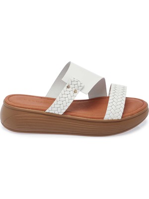 Tergan Beyaz Hakiki Deri Kadın Terlik - K25Y1TR68066-A26