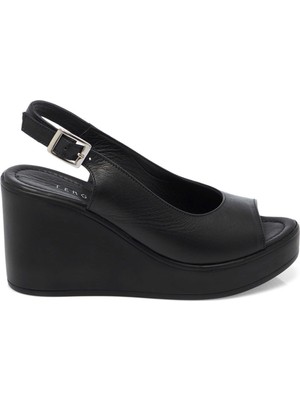 Tergan Siyah Hakiki Deri Kadın Sandalet - K25Y1SN67920-A23