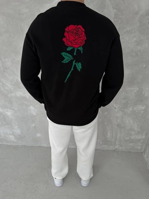 Moda Loris Unisex Bisiklet Yaka Ön ve Arka Baskılı Sweatshirt - Siyah