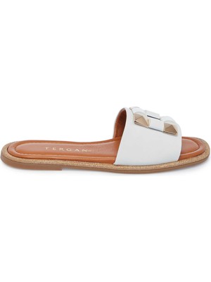 Tergan Beyaz Hakiki Deri Kadın Terlik - K25Y1TR67857-A26