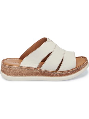 Tergan Krem Hakiki Deri Kadın Terlik - K25Y1TR68061-A68